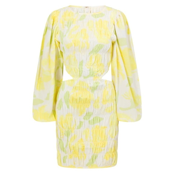 Sabo Banks Shirred Mini Dress Solstice Floral size S Cut Outs Puff Sleev… - Picture 1 of 16